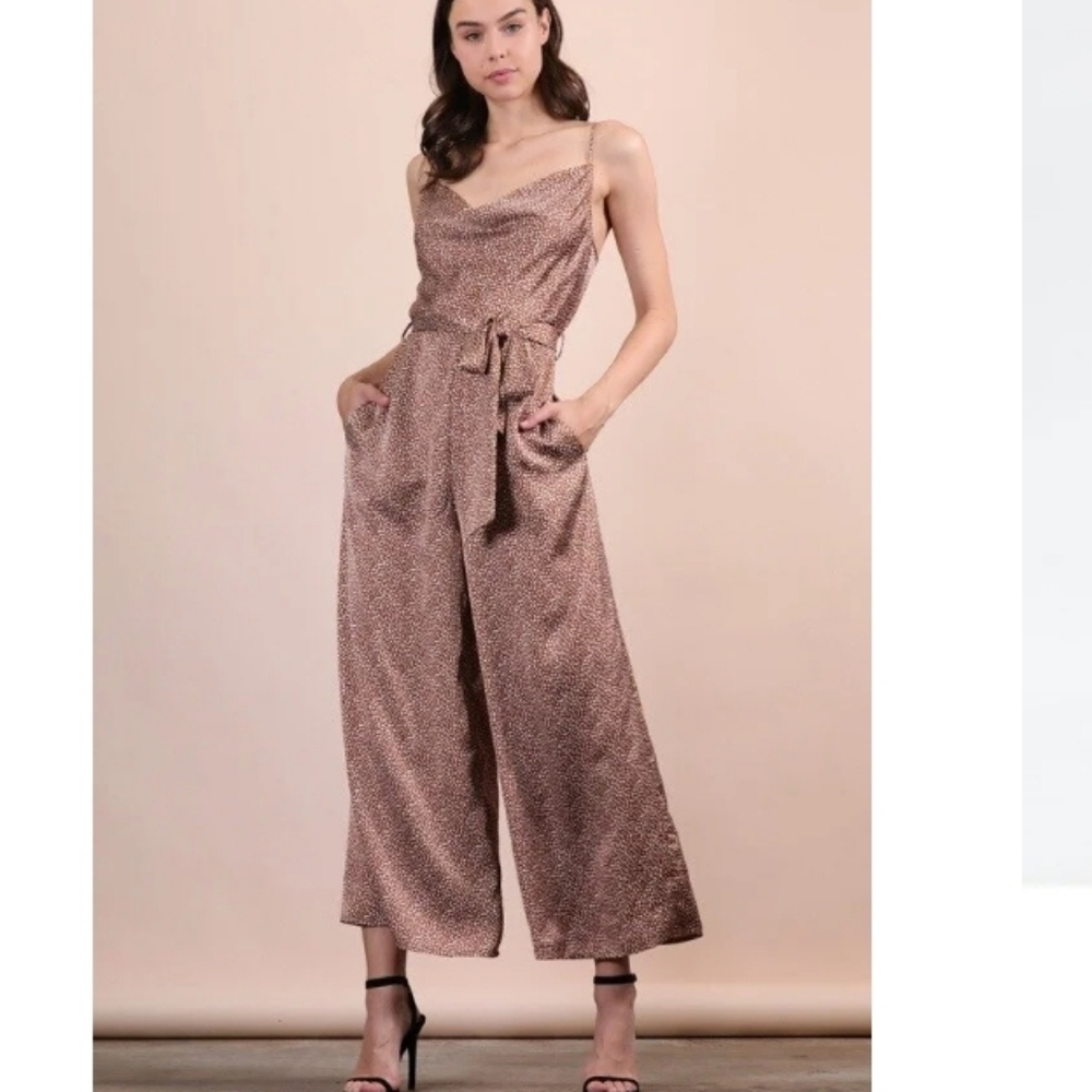 NEW Boutique Satin Cowl Neck Sleevesless jumpsuit size small